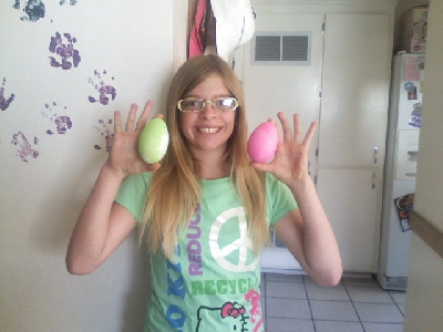 "Judys Grand Daughter Decorating Goose Eggs For Easter"