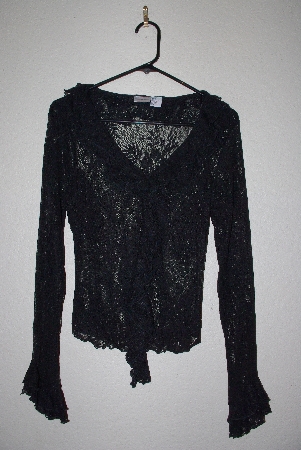 +MBAMG #79-106  "Newport News Black Lace Stertch Ruffle Trim Top"