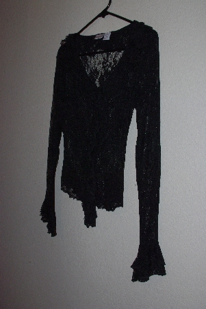 +MBAMG #79-106  "Newport News Black Lace Stertch Ruffle Trim Top"