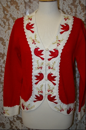 +MBA #7993   "StoryBook Knits Limited Edition "Red" Bird & White Sweater