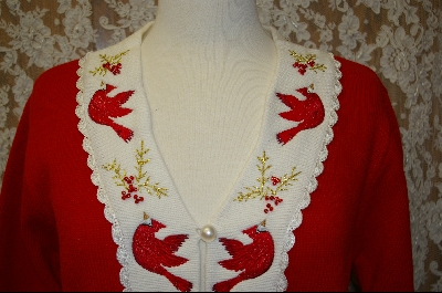 +MBA #7993   "StoryBook Knits Limited Edition "Red" Bird & White Sweater