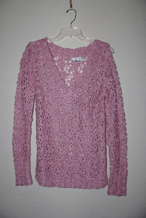 +MBAMG #79-093  "Newport News Pink Crochet Pullover Sweater With Corchet Flowers"