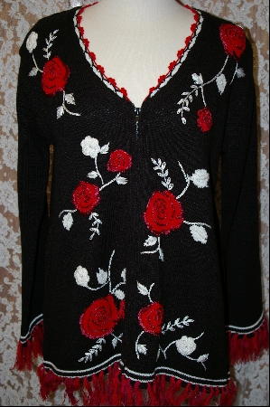 +Item MBA #8004   "StoryBook Knits Limited Edition Black & Red  Rose Sweater