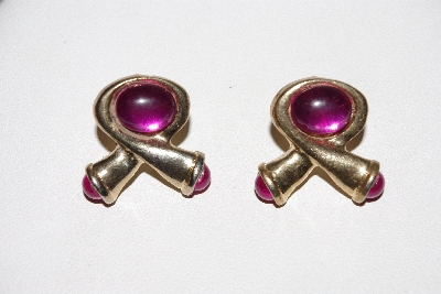 + MBAMG #038  "Vintage Pink Acrylic Stone Ribbon Earrings"