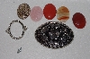 +MBAMG #79-136  "1980's Silvertone Buckle With Enamel Trim & 5  50x40 Gemstones"