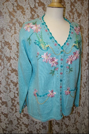 +MBA #7980   "StoryBook Knits Limited Edition Turquoise Blue Bird Sweater