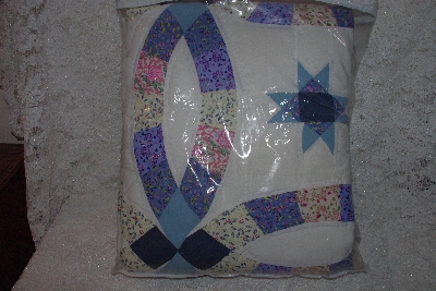 +MBAMG #11-753  "Hand Quilted Patch Work Blue Star Wedding Ring Quilt"