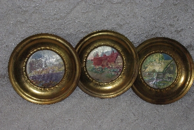 +MBAMG #11-0790  "Vintage Set Of 3 Brass Picture Plates"