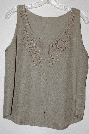 +MBAMG #11-1186  "Red Threads Tan Rayon Embroidered Top"