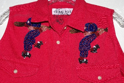 +MBAMG #11-1215 "One Of A Kind Hand Beaded Red Anchor Blue Top"