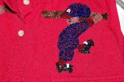 +MBAMG #11-1215 "One Of A Kind Hand Beaded Red Anchor Blue Top"