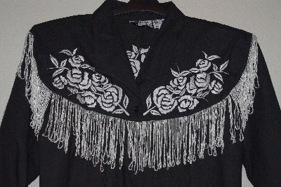 +MBAMG #11-1087  "Chaparral Ridge Black Fringed & Embroidered Top"