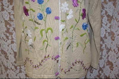 +MBA #7934  "StoryBook Knits Limited Edition Tan Floral Dragonfly Sweater