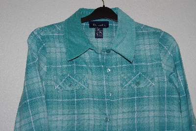 +MBAMG #79-021  "Denim & Co Green Plaid Flannel Shirt With Corduroy Trim"