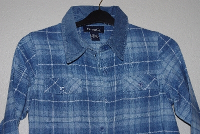 +MBAMG #76-009  "Denim & Co Blue Plaid Flannel Shirt With Corduroy Trim"