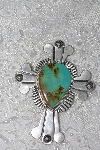 +MBATQ #3-139  "Fancy Artist "Randy Boyd"  Signed Green Turquoise Cross Pin/Pendant"