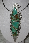 +MBATQ #3-107  "Beautiful Large Artist "Randy Boyd"  Signed Green Turquoise Feather Pin/Pendant"