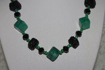 +MBAHB #27-259  "One Of A King Black Crystal,Green Gemstone & Hand Made Bead Necklace & Earring Set"