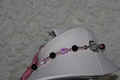 +MBAHB #27-229  "One Of A Kind Pink Rhodonite, Black Onyx & Faceted Pink Crystal Bead Necklace & Earring Set"