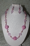 +MBAHB #27-217  "One Of A Kind Pink Glass Flower Bead,Pink Crystal,Pink Glass Pearl & Pink Glass Seed Bead Culuter Bead Necklace & Earring Set"
