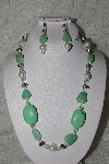 +MBAHB #27-013  "One Of A Kind Green Gemstone,White Glass Pearls & German Silver Fancy Bead Necklace & Earring Set"