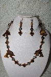 +MBAHB #27-018  "One Of A Kind Tiger Eye, Copper Crystal & German Silver Flower Bead Necklace & Earring Set"