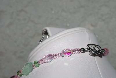 +MBAHB #27-027  "One Of A Kind Green & Pink Crystal, Glass & Gemstone Bead Necklace"