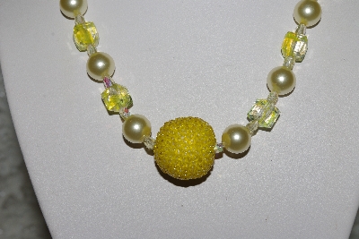 +MBAHB #27-032  "One Of A Kind Yellow Bead Necklace & Earring Set"