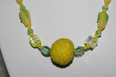 +MBAHB #27-042  "One Of A Kind Yellow Glass & Crystal Bead Necklace & Earring Set"