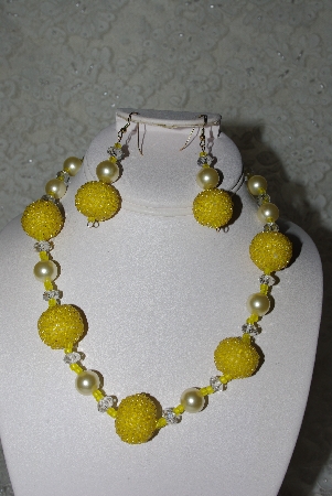 +MBAHB #27-051  "One Of A Kind Yellow Bead Necklace & Earring Set"