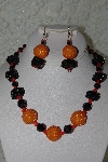 +MBAHB #27-055  "One Of A Kind Black & Orange Bead & Gemstone  Necklace & Earring Set"