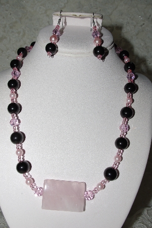 +MBAHB #27-059  "One OF A Kind Black & Pink Bead & Gemstone Necklace & Earring Set"