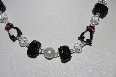 +MBAHB #27-101  "One Of A Kind Black & Clear Penguin Bead Necklace & Earring Set"