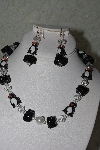 +MBAHB #27-101  "One Of A Kind Black & Clear Penguin Bead Necklace & Earring Set"
