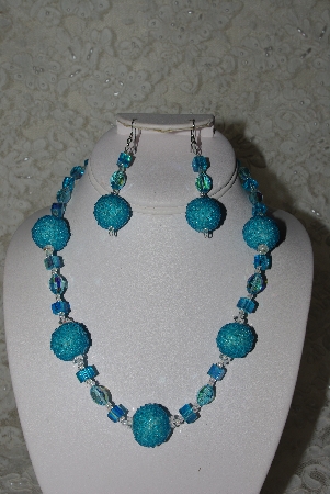 +MBAHB #27-111  "One Of A Kind Blue Glass Bead Necklace & Earring Set"