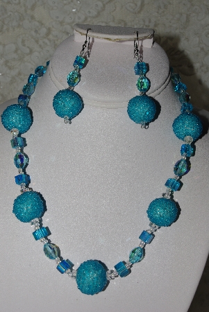 +MBAHB #27-111  "One Of A Kind Blue Glass Bead Necklace & Earring Set"