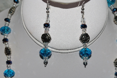 +MBAHB #27-126  "One Of A Kind Crystal,Silver Bead & Blue Gemstone Necklace & Earring Set"