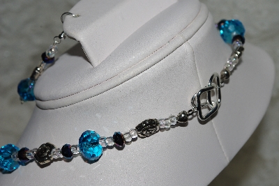 +MBAHB #27-126  "One Of A Kind Crystal,Silver Bead & Blue Gemstone Necklace & Earring Set"