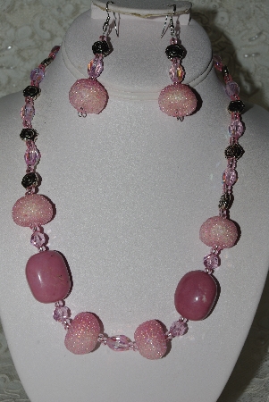 +MBAHB #27-182  "One Of A Kind Pink Bead,Crystal & Gemstne Necklace & Earrings Set"
