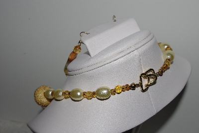 +MBAHB #003-007  "One Of A Kind Gold,Yellow & Cherry Agate Bead Necklace & Earring Set"