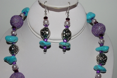 +MBAHB #003-017  "One Of A Kind Purple Bead & Turquoise Neklace & Earring Set"