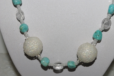 +MBAHB #003-028  "One Of A Kind Glass Bead,Turquoise & Crystal Quartz Bead Necklace & Earring Set"