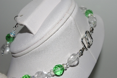 +MBAHB #003-033  "One Of A Kind Green Glass & Crystal Quartz Necklace & Earring Set"
