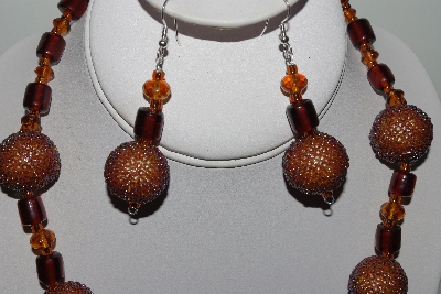+MBAHB #003-038  "One Of A Kind Brown Bead & Crystal Necklace & Earring Set"