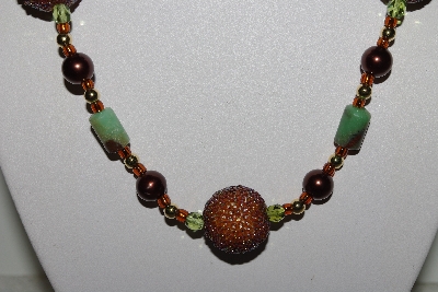 +MBAHB #003-053  "One Of A Kind Brown Bead & Green Gemstone Necklace & Earring Set"
