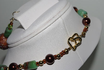 +MBAHB #003-053  "One Of A Kind Brown Bead & Green Gemstone Necklace & Earring Set"
