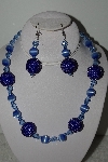 +MBAHB #003-058  "One Of A Kind Blue Glass Bead Necklace & Earring Set"