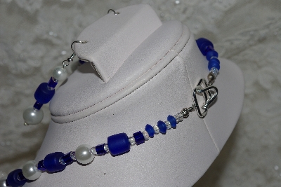 +MBAHB #003-126  "One Of A Kind Blue & White Bead Necklace & Earring Set"