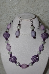 +MBAHB #003-146  "One Of A Kind Purple Bead,Howlite & White Glass Pearl Necklace & Earring Set"