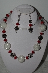+MBAHB #003-151  "One Of A Kind White, Red Crystal & German Silver Necklace & Earring Set"